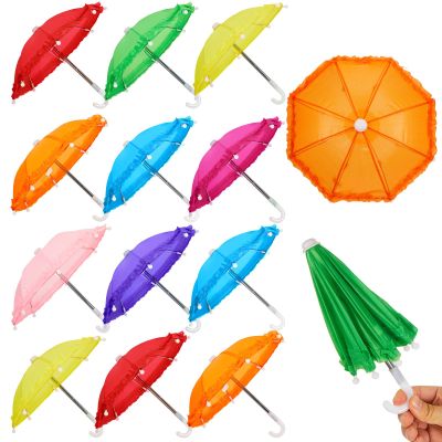 Eccliy 12 Pcs Mini Umbrella 11.8 Inch Colorful Tiny Plant Umbrella Adjustable Beach Sunny Rainy 1:6 Scale Doll Toys Cute Parasol for Photography Prop Supplies Home Decorations, 8 Colors (Classic Color).