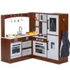 BRINJOY Corner Play Kitchen for Kids, Wooden Toddler Kitchen Playset w/Faucet, Sink, Microwave, Oven, Apron, Blackboard, Storage Cabinets, Pretend Cooking Toys w/Sound & Light Gift for Ages 3+ view 1