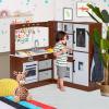 BRINJOY Corner Play Kitchen for Kids, Wooden Toddler Kitchen Playset w/Faucet, Sink, Microwave, Oven, Apron, Blackboard, Storage Cabinets, Pretend Cooking Toys w/Sound & Light Gift for Ages 3+ view 2