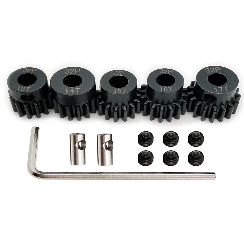 Raflot 32p 5mm Pinion Gear Set 13T 14T 15T 16T 17T with 1/8 inch(3.175mm) Coupler and hex Key for 0.8 Metric Pitch RC Buggy Car Monster Truck