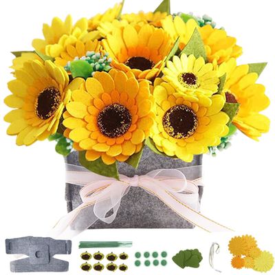 BAZIMA ALICE DIY Felt Flower Kit, DIY Felt Sunflower Pot Bonsai Kit,12 Felt Sunflowers,Beginner Craft Kit,Floral Gifts