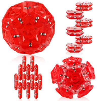 RoomyRoc Magnetic Fidget Sphere - Pentagons Magnets Balls - 12 Piece Set - Crystal Red - Magnet Fidgets Toy - Creativity Beyond Imagination, Inspirational, Recreational, Desk Toys for Adults