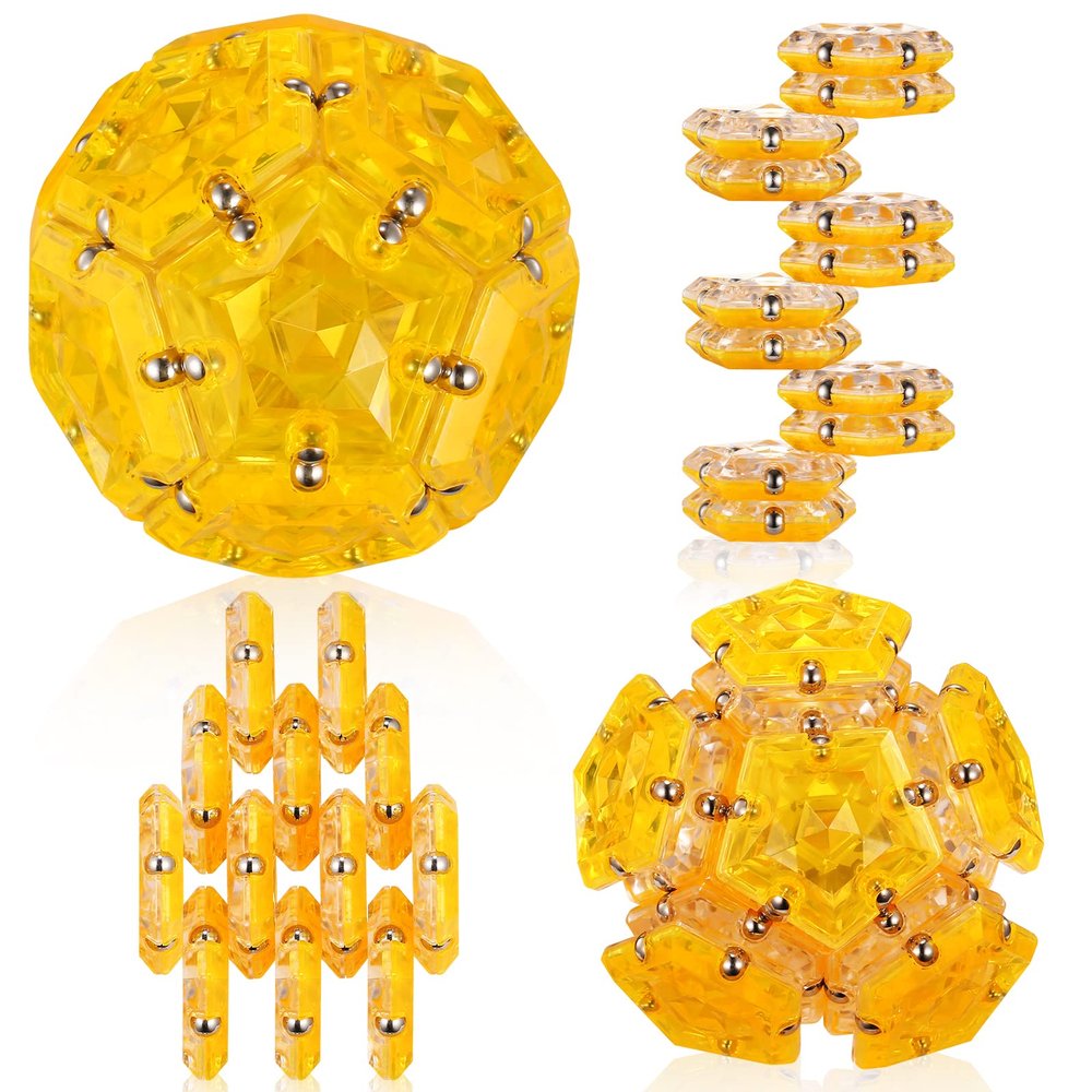 RoomyRoc Magnetic Fidget Sphere - Pentagons Magnets Balls - 12 Piece Set - Crystal Orange - Magnet Fidgets Toy - Creativity Beyond Imagination, Inspirational, Recreational, Desk Toys for Adults