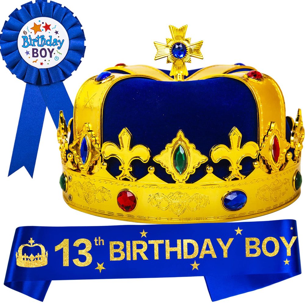 13th Birthday King Hat & Sash Set - Boys' Birthday Crown, Decoration & Accessories