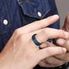 Udolfly Mens Fidget Rings Anxiety Rings for Men Womens Chain Spinner Rings for Adults Titanium Steel Ring Black Blue Size 14 view 2