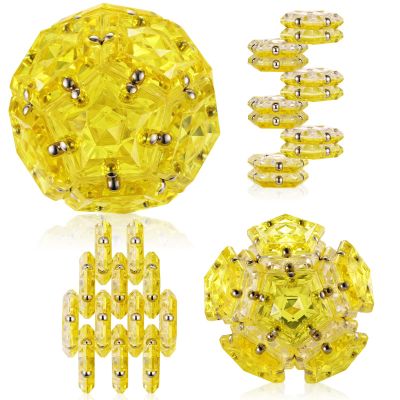 RoomyRoc Magnetic Fidget Sphere - Pentagons Magnets Balls - 12 Piece Set - Crystal Golden - Magnet Fidgets Toy - Creativity Beyond Imagination, Inspirational, Recreational, Desk Toys for Adults