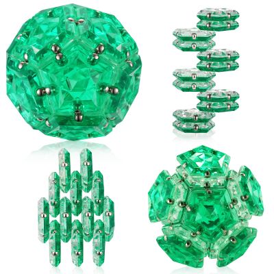 Magnetic Fidget Sphere - Pentagons Magnets Balls - 12 Piece Set - Crystal Green - Magnet Fidgets Toy - Creativity Beyond Imagination, Inspirational, Recreational, Desk Toys for Adults