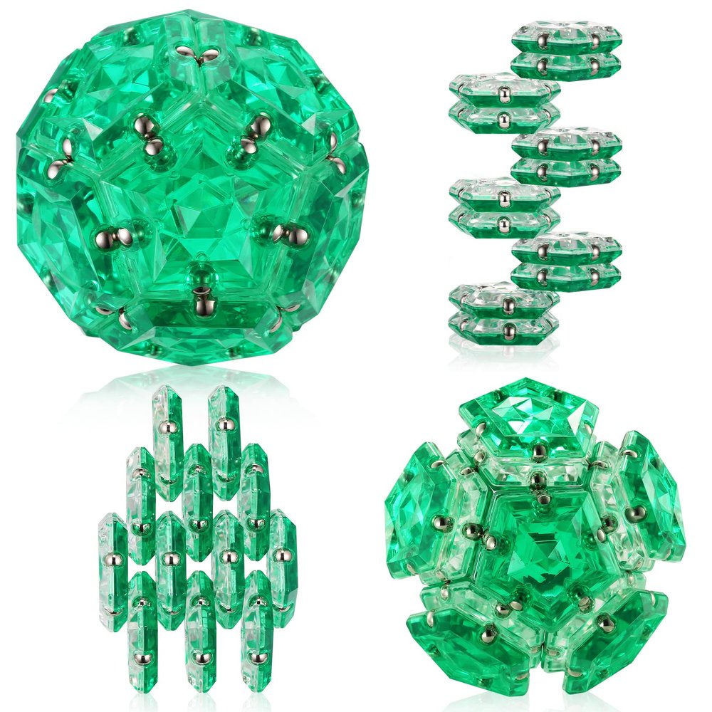 Magnetic Fidget Sphere - Pentagons Magnets Balls - 12 Piece Set - Crystal Green - Magnet Fidgets Toy - Creativity Beyond Imagination, Inspirational, Recreational, Desk Toys for Adults