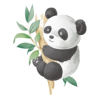 Boodecal Watercolor Cute Panda Climbing Bamboo Branch Kids Bed Decorations Decals Stickers for Home Kids Room Bedroom Nursery 14.5 in x 18.1 in