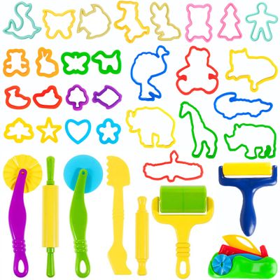 Oun Nana 36-Piece Dough Tool Set for Kids Ages 3-8 Includes Animal Cutters, Rolling Pins, Rollers, Random Colors