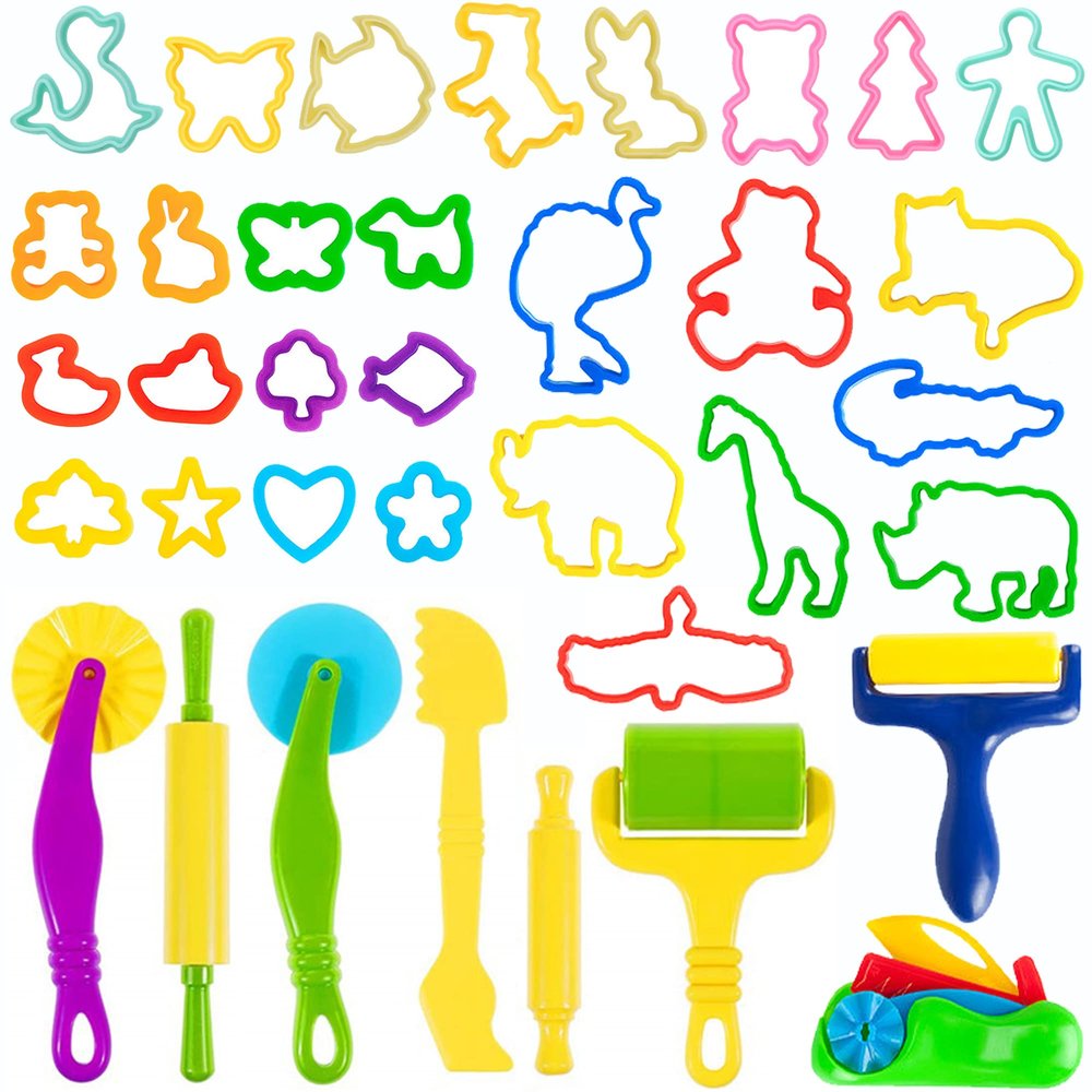 Oun Nana 36-Piece Dough Tool Set for Kids Ages 3-8 Includes Animal Cutters, Rolling Pins, Rollers, Random Colors