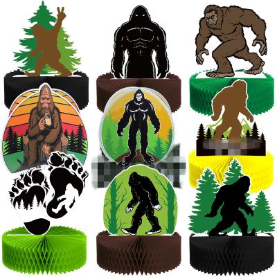 9 Pcs Bigfoot Party Decorations Bigfoot Honeycomb Centerpiece Sasquatch Decor Double Side Table Topper Birthday Favors for Men Outdoor Jungle Party Gift Supplies