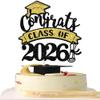 1 Pack Congrats Class of 2026 Cake Topper with Gold Black Glitter Diploma Graduation Cap Cake Pick Contrats Class of 2026 Cake Decorations for 2026 Graduation Theme High School Boys Girls view 1