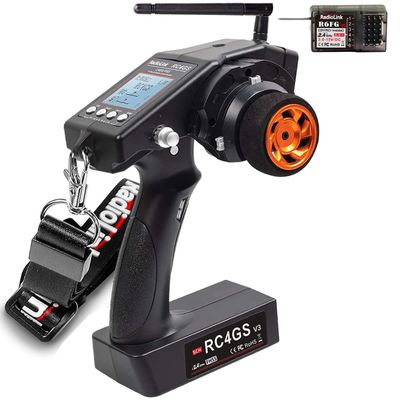 DTXMX Radiolink RC4GS V3 5 Channels RC Transmitter and Gyro Receiver R6FG 2.4GHz RC Radio Controller 30 Models Storage for RC Car,Boat,Tanks,Crawler,Truck Black