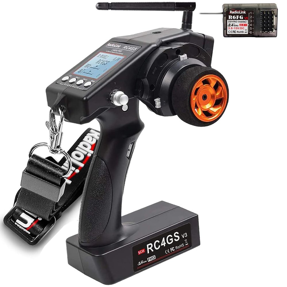 DTXMX Radiolink RC4GS V3 5 Channels RC Transmitter and Gyro Receiver R6FG 2.4GHz RC Radio Controller 30 Models Storage for RC Car,Boat,Tanks,Crawler,Truck Black