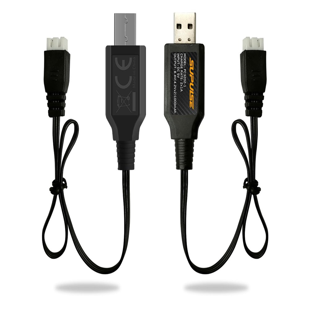 SUPULSE 2S Lipo Battery USB Charger Cable with XH-3P Connector Plug Fast Charging 2Pack 7.4V 2S Lipo Battery Charger for SCX24 RC Car/Plane/Drone/Gel Blaster