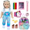 DONTNO American 18 Inch Doll Accessories, Cute School Supplies Set - Denim Suspenders, Doll Bag, Pencil, Ruler view 1