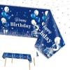 3 Pack Navy Blue Party Supplies Happy Birthday Tablecloths Disposable Rectangle Plastic Table Covers Blue and Silver Confetti Stars Tablecloths for Kids Boys Girls Birthday Party Decorations 54x108'' view 1