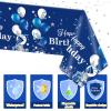 3 Pack Navy Blue Party Supplies Happy Birthday Tablecloths Disposable Rectangle Plastic Table Covers Blue and Silver Confetti Stars Tablecloths for Kids Boys Girls Birthday Party Decorations 54x108'' view 3