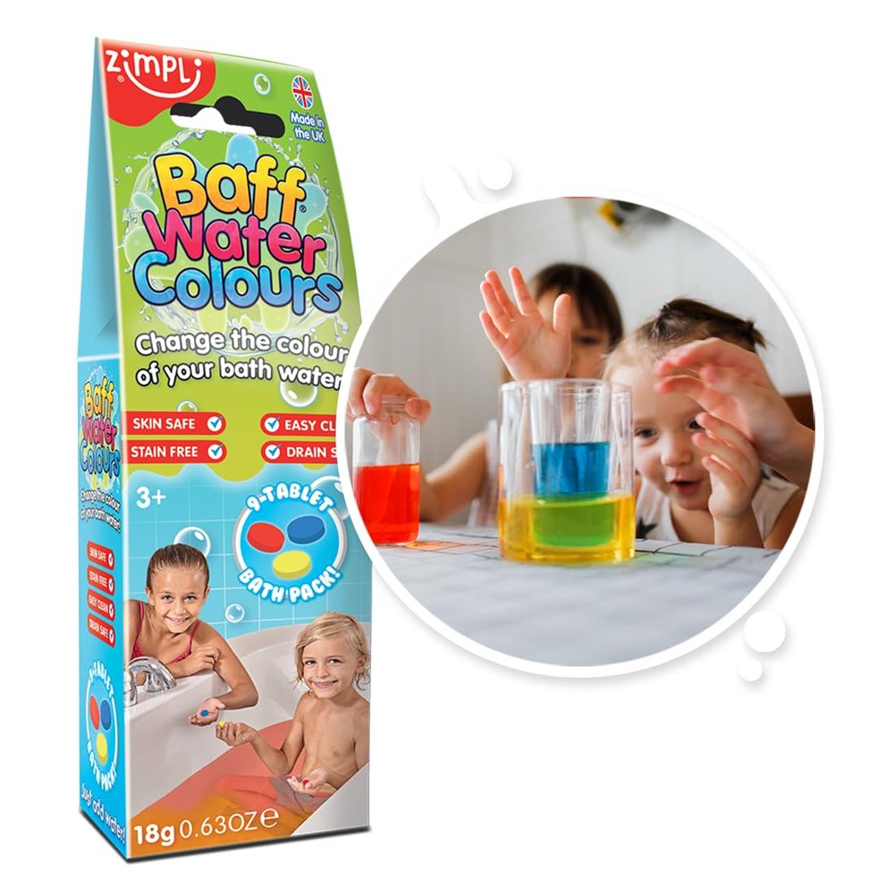 9 Use Baff Water Colours Pack from Zimpli Kids, Colour Changing Bath Drops, Color Changing Tabs, Learning & Educational Bathtime Activity for Kids, Children's Birthday Gift, Pocket Money Toy, Bath Toy
