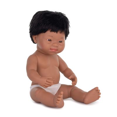 Miniland Doll 15'' Hispanic Boy with Down Syndrome (Polybag) - Made in Spain, Anatomically Correct, Quality