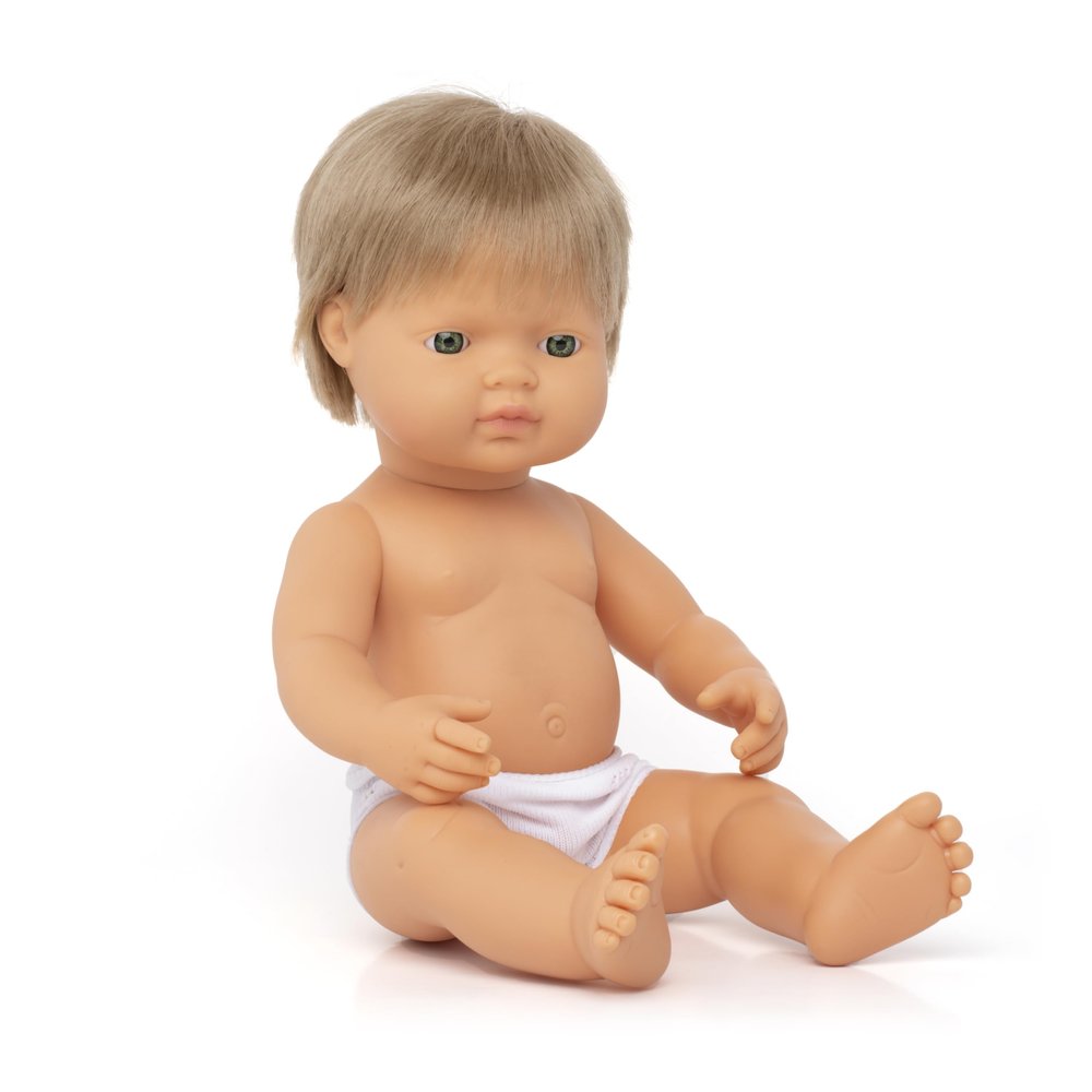 Miniland Doll 15'' Caucasian Dirty Blond Boy (Polybag) - Made in Spain, Anatomically Correct, Quality