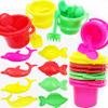 The Dreidel Company Mini Beach Day Playsets (Pack of 12) 3.25" Sand Bucket Play Set Box Includes, Pail, Shovel, Rake, Sifter Scoop, Dolphin Fish Sand Trays Toy for Boys and Girls Birthday Party Favor view 3