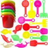 The Dreidel Company Mini Beach Day Playsets (Pack of 6) 3.25" Sand Bucket Play Set Box Includes, Pail, Shovel, Rake, Sifter Scoop, Dolphin Fish Sand Trays Toy for Boys and Girls Birthday Party Favor view 1