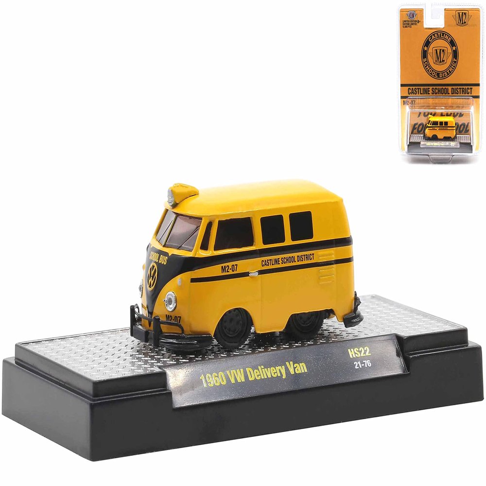1960 Delivery Van School Bus Yellow w/Black Stripes Castline School District Ltd Ed to 9900 Pieces 1/64 Diecast Model Car by M2 Machines 31500-HS22