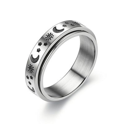 Spinner Rings for Anxiety Fidget Band Rings Black Moon Star Rotatable Titanium Stainless Steel Fidget Band Rings for Women Wave Ring Celtic Stress Relieving Reduce Anxiety-7