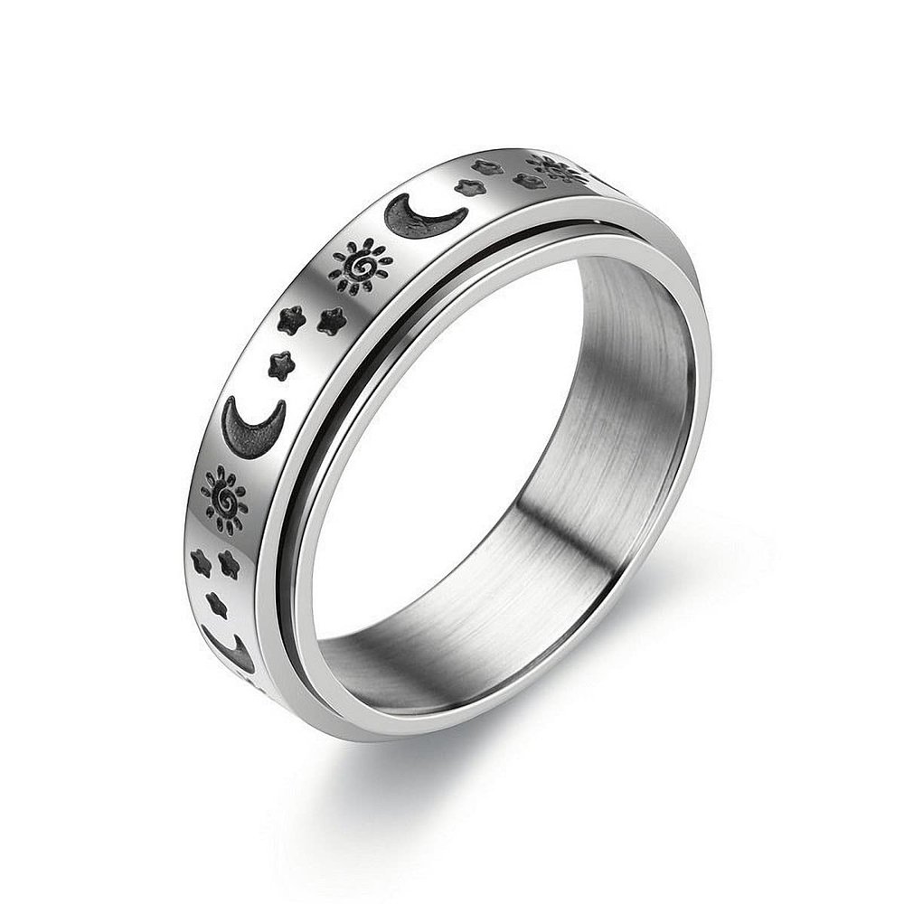 Spinner Rings for Anxiety Fidget Band Rings Black Moon Star Rotatable Titanium Stainless Steel Fidget Band Rings for Women Wave Ring Celtic Stress Relieving Reduce Anxiety-7