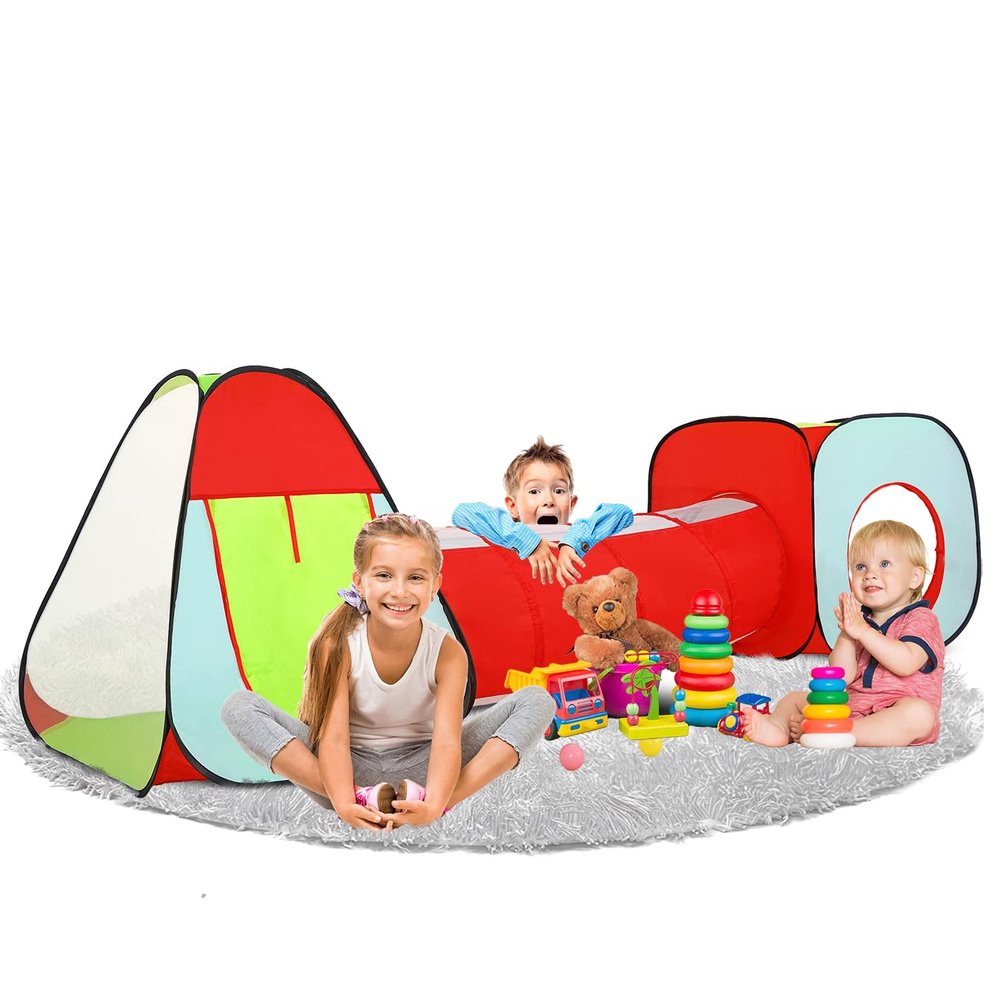 LimitlessFunN 3pc Pop Up Kids Play Tent, Crawl Tunnel, Ball Pit | Includes Carrying Case |, Children Indoor Playhouse for Baby, Toddlers, Boys & Girls, 47" D x 126" W x 34" H