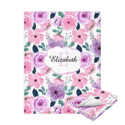 Personalized Floral Baby Blanket with Name for Girls Boys - Custom Monogram Blankets with Floral for Kids Toddler - Customized Throw Blanket for Baby Adult - Soft Fleece Baby Blanket 30"x40"