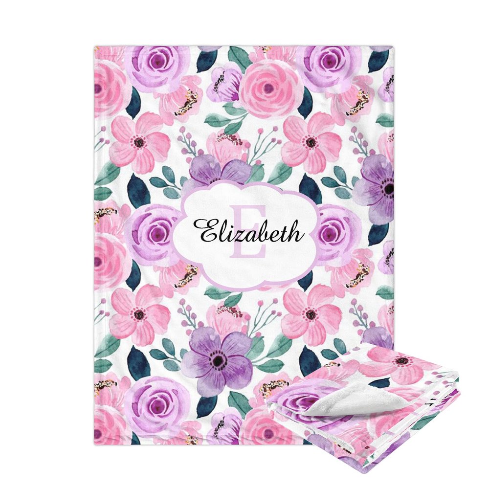 Personalized Floral Baby Blanket with Name for Girls Boys - Custom Monogram Blankets with Floral for Kids Toddler - Customized Throw Blanket for Baby Adult - Soft Fleece Baby Blanket 30"x40"