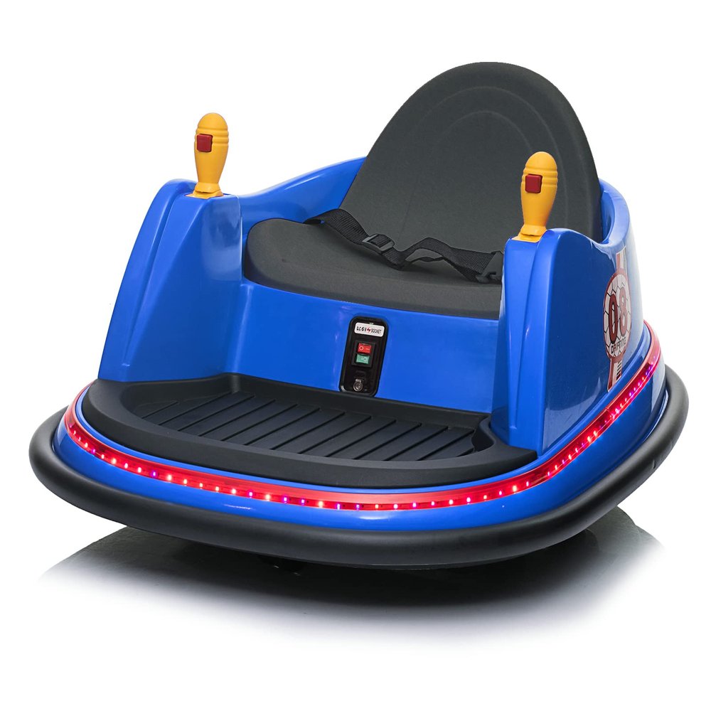 JOYMOR Kids Bumper Car, 6V Electric Bumper Vehicle w/Remote Control, Flashing LED Lights & 360 Degree Spin, 2 Driving Modes, Music, Safety Belts, for Boys and Girls - Blue