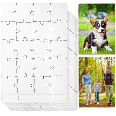 12 Sets Blank White Jigsaw Puzzles,Sublimation Puzzle Craft,White DIY Custom Puzzle for Heat Press Thermal Transfer Puzzle Craft(A5-20 Style)