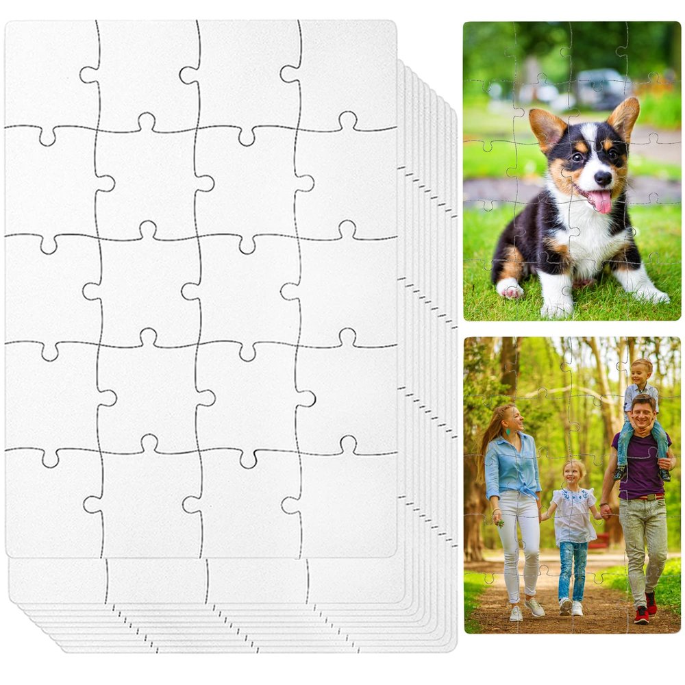12 Sets Blank White Jigsaw Puzzles,Sublimation Puzzle Craft,White DIY Custom Puzzle for Heat Press Thermal Transfer Puzzle Craft(A5-20 Style)