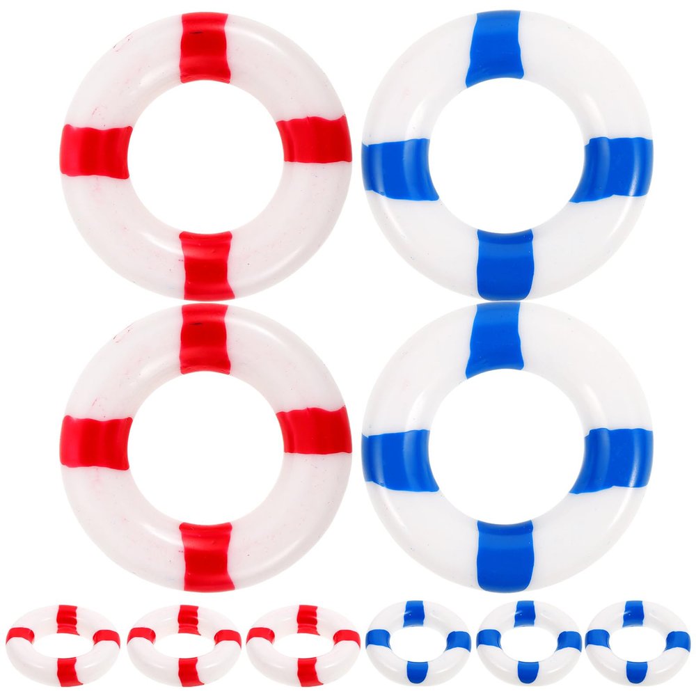 10pcs Mini Life Ring Miniature Swimming Ring Nautical Life Wood Decor Marine Theme Decorative Ornaments Miniatures Decoration Preserver Decoration