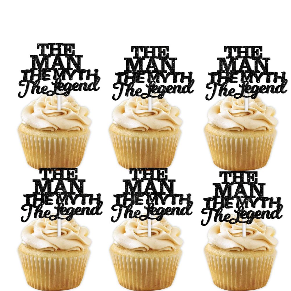 18pcs Black Glitter The Man The Myth The Legend Dessert Cupcake for Daddy Father's Day Theme Decor Supplies Man Male Happy Birthday Family Party Decorations
