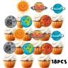 18pcs Glitter Celestial Dessert Cupcake Topper for Solar System Outer Space Universe Theme Decor Supplies Baby Shower Boy Girl Happy Birthday Party Decoration view 3