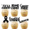 18pcs Black Glitter Dessert Cupcake Topper Cancer Chemo Free Survivor Warrior Theme Decor Supplies Breast Cancer Breast Care Awareness Birthday Party Decoration view 1