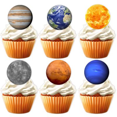 18pcs Glitter Dessert Cupcake Topper for Solar System Outer Space Universe Theme Decor Supplies Baby Shower Boy Girl Happy Birthday Celestial Day Party Decoration