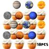 18pcs Glitter Dessert Cupcake Topper for Solar System Outer Space Universe Theme Decor Supplies Baby Shower Boy Girl Happy Birthday Celestial Day Party Decoration view 3