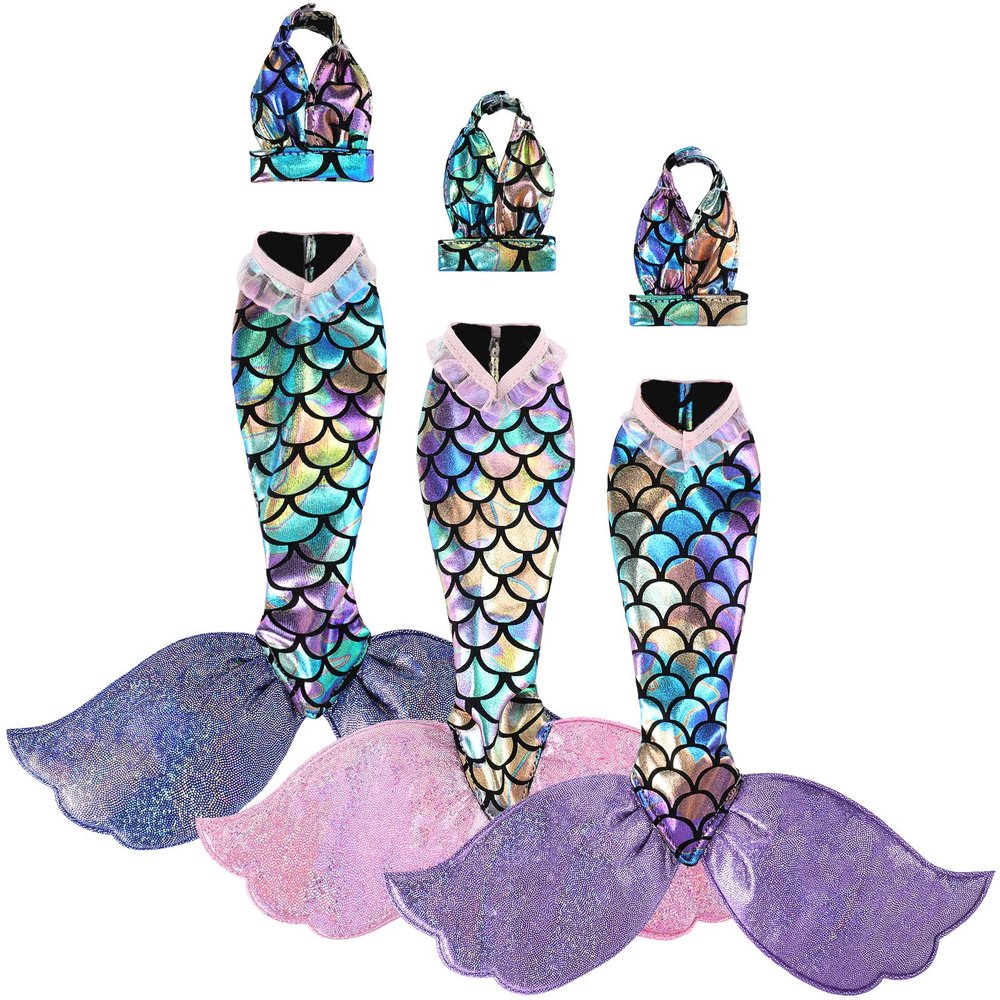 3 Sets Mermaid Doll Accessories Clothes Tail Dress Set Colorful Bikini Swimwear for 11.5-12 Inch Doll(Cute Style,Blue, Pink, Purple)