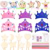 Chinco 55 Piece Princess Wands Kit Include Wooden Wands for Crafts, Gem Stickers, Ribbons, Foam Princess Tiaras and Wooden Crowns DIY Heart Butterfly Moon Wand Make Your Own Princess Wand for Kid Girl view 1