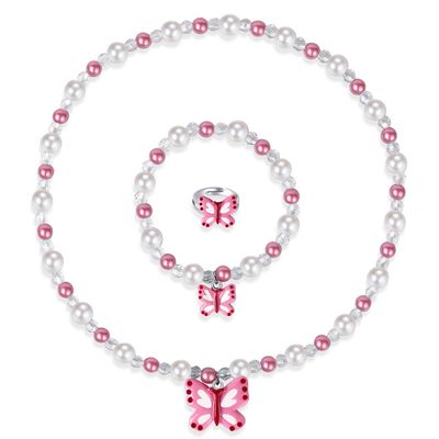 Msnailfly Butterfly Stretch Necklace & Bracelet Set, Girls' Butterfly Jewelry for Little Princesses (B)