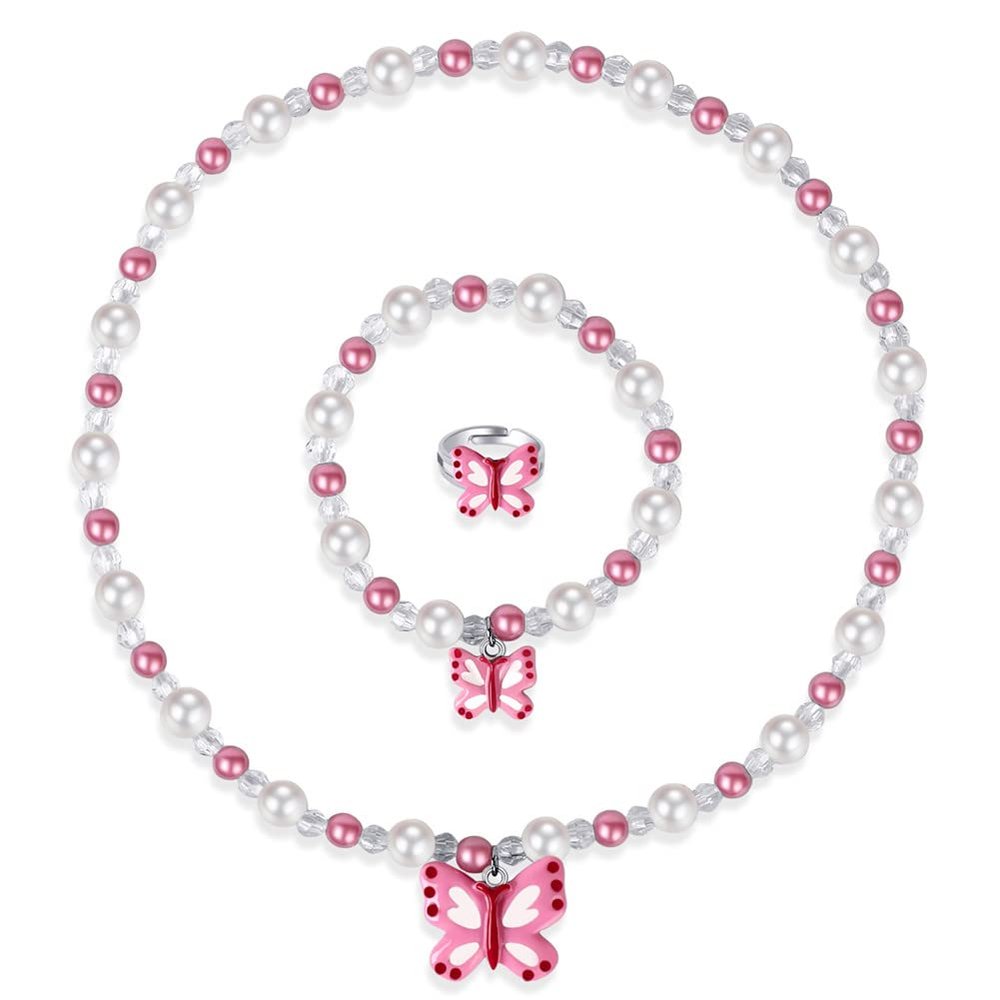 Msnailfly Butterfly Stretch Necklace & Bracelet Set, Girls' Butterfly Jewelry for Little Princesses (B)