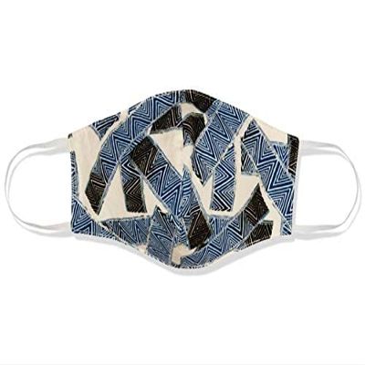 Coradorables Blue Tribal Hawaiian Tropical Face Mask poly cotton with cotton lining nose covered oblong shape elastic ear straps