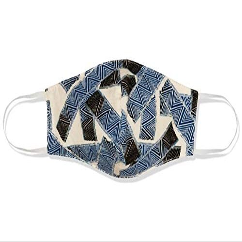 Coradorables Blue Tribal Hawaiian Tropical Face Mask poly cotton with cotton lining nose covered oblong shape elastic ear straps
