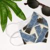 Coradorables Blue Tribal Hawaiian Tropical Face Mask poly cotton with cotton lining nose covered oblong shape elastic ear straps view 3